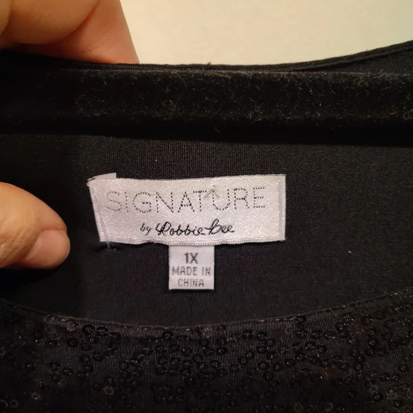 Signature By Robbie Bee Black Stretch Knit Sequin Top 1X Dress Event Evening - Picture 2 of 7